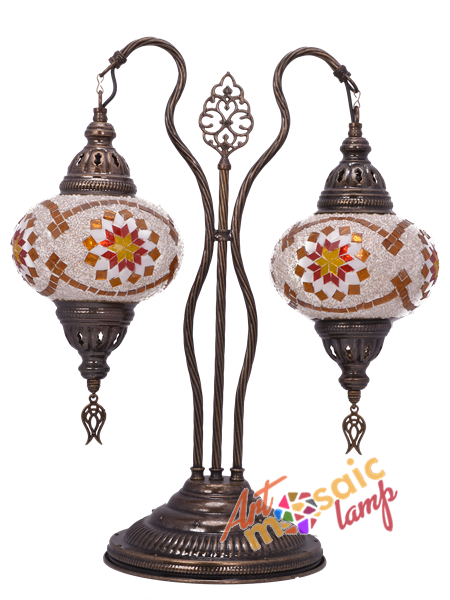 Double Swan Neck Gold Mosaic Lamp 17320